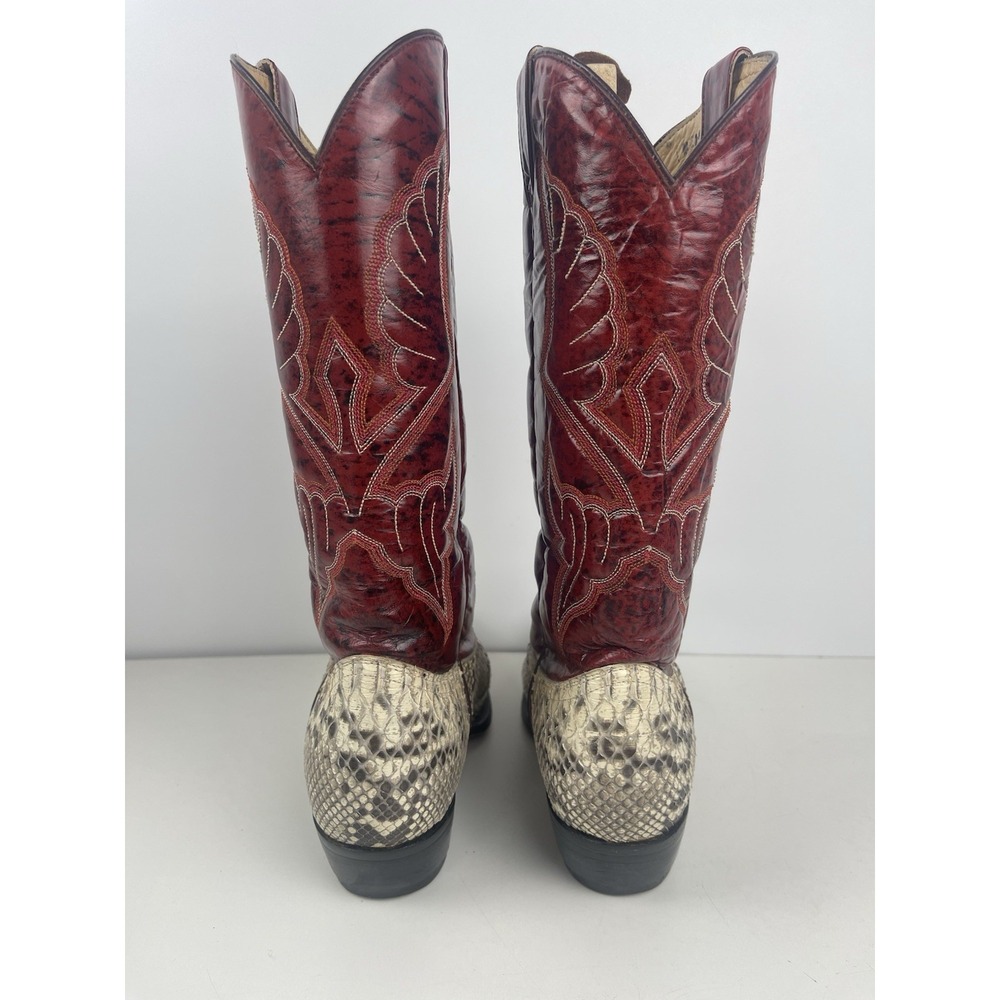 Vaquero Cowboy Boots Red Leather Uppers With White/black Snakeskin On Lower - Picture 5 of 16